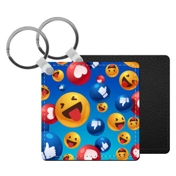 3D Emoji Collection, Μπρελόκ Δερματίνη, τετράγωνο ΜΑΥΡΟ (5x5cm)