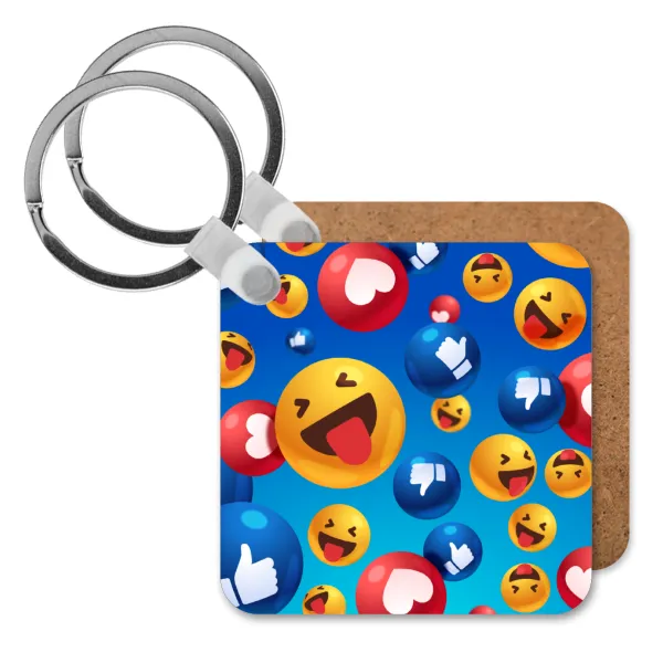 3D Emoji Collection — Square wooden MDF keychain