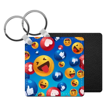 3D Emoji Collection, Μπρελόκ Δερματίνη, τετράγωνο ΜΑΥΡΟ (5x5cm)