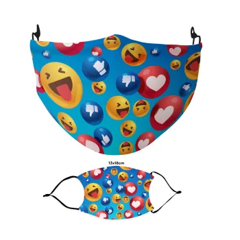 3D Emoji Collection, Μάσκα υφασμάτινη Ενηλίκων πολλαπλών στρώσεων με υποδοχή φίλτρου
