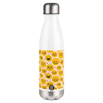 Emojis Love, Μεταλλικό παγούρι θερμός Λευκό (Stainless steel), διπλού τοιχώματος, 500ml