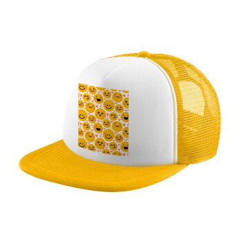 Emojis Love, Καπέλο παιδικό Soft Trucker με Δίχτυ Κίτρινο/White 