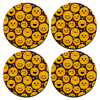 Emojis Love, ΣΕΤ 4 Σουβέρ ξύλινα στρογγυλά (9cm)
