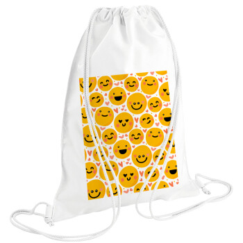 Emojis Love, Τσάντα πλάτης πουγκί GYMBAG λευκή (28x40cm)