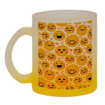 Emojis Love, Κούπα γυάλινη δίχρωμη με βάση το κίτρινο ματ, 330ml