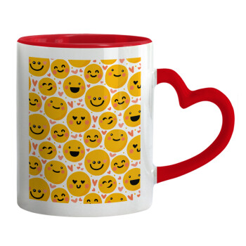 Emojis Love, Κούπα καρδιά χερούλι κόκκινη, κεραμική, 330ml