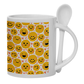 Emojis Love, Ceramic coffee mug with Spoon, 330ml (1pcs)