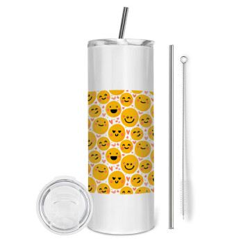Emojis Love, Eco friendly stainless steel tumbler 600ml, with metal straw & cleaning brush
