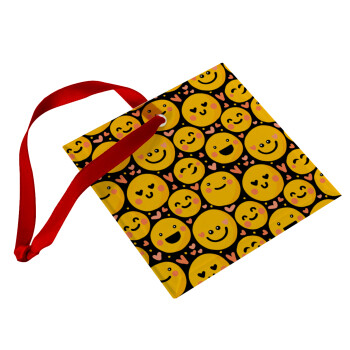 Emojis Love, Χριστουγεννιάτικο στολίδι γυάλινο τετράγωνο 9x9cm
