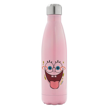 SpongeBob SquarePants smile, Metal mug thermos Pink Iridiscent (Stainless steel), double wall, 500ml