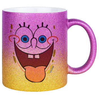 SpongeBob SquarePants smile, Κούπα Χρυσή/Ροζ Glitter, κεραμική, 330ml