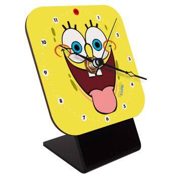SpongeBob SquarePants smile, Quartz Wooden table clock with hands (10cm)