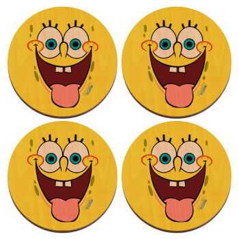 SpongeBob SquarePants smile, ΣΕΤ x4 Σουβέρ ξύλινα στρογγυλά plywood (9cm)