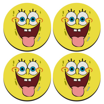 SpongeBob SquarePants smile, SET of 4 round wooden coasters (9cm)