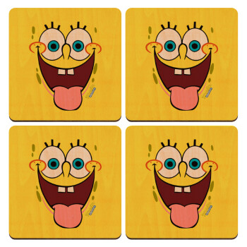 SpongeBob SquarePants smile, ΣΕΤ x4 Σουβέρ ξύλινα τετράγωνα plywood (9cm)