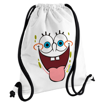 SpongeBob SquarePants smile, Backpack pouch GYMBAG white, with pocket (40x48cm) & thick cords