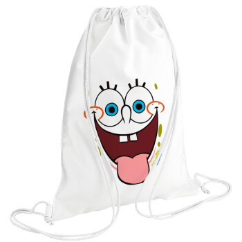 SpongeBob SquarePants smile, Τσάντα πλάτης πουγκί GYMBAG λευκή (28x40cm)
