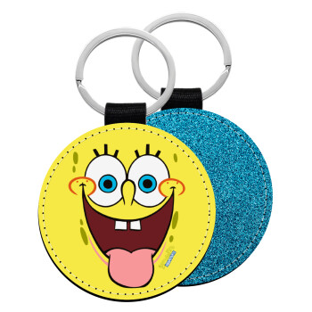 SpongeBob SquarePants smile, Μπρελόκ Δερματίνη, στρογγυλό ΜΠΛΕ (5cm)