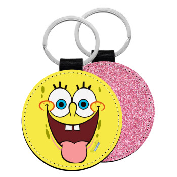 SpongeBob SquarePants smile, Μπρελόκ Δερματίνη, στρογγυλό ΡΟΖ (5cm)