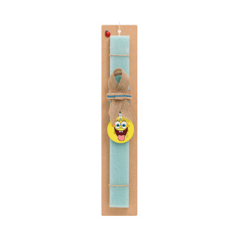 SpongeBob SquarePants smile, Πασχαλινό Σετ, ξύλινο μπρελόκ & πασχαλινή λαμπάδα αρωματική πλακέ (30cm) (ΤΙΡΚΟΥΑΖ)