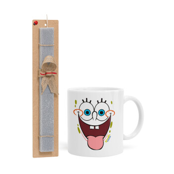SpongeBob SquarePants smile, Easter Set, Ceramic Cup (330ml) & Easter aromatic flat candle (30cm) (GRAY)