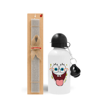 SpongeBob SquarePants smile, Easter Set, metallic aluminum water bottle (500ml) & aromatic flat Easter candle (30cm) (GRAY)