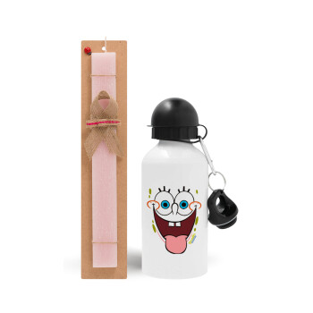 SpongeBob SquarePants smile, Easter Set, metallic aluminum bottle (500ml) & aromatic flat Easter candle (30cm) (PINK)