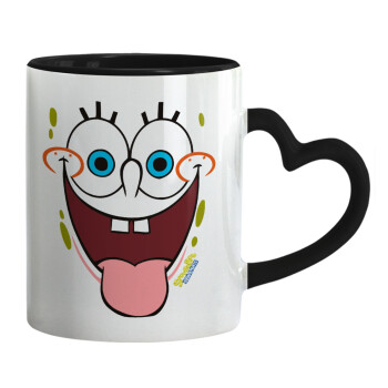SpongeBob SquarePants smile, Mug heart black handle, ceramic, 330ml