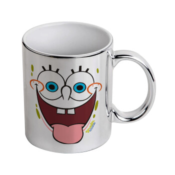 SpongeBob SquarePants smile, Mug ceramic, silver mirror, 330ml
