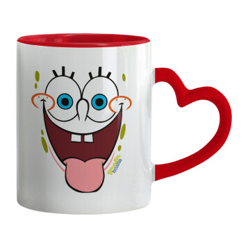 SpongeBob SquarePants smile, Mug heart red handle, ceramic, 330ml