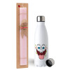 Easter Set, metallic stainless steel water bottle (750ml) & scented flat Easter candle (30cm) (PINK)