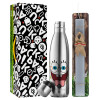 Easter Set, metallic stainless thermos flask (500ml) & scented flat Easter candle (30cm) (GRAY)