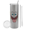 Tumbler stainless steel Silver 600ml, with metal straw & cleaning brush