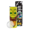 Neon Yellow Travel Tumbler, with metal straw (Stainless steel 304 Food grade, BPA free, 600ml)