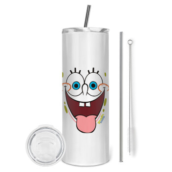SpongeBob SquarePants smile, Eco friendly stainless steel tumbler 600ml, with metal straw & cleaning brush