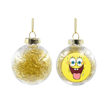 Μπομπ Σφουγγαράκης χαμόγελο, Χριστουγεννιάτικη μπάλα δένδρου διάφανη με χρυσό γέμισμα 8cm