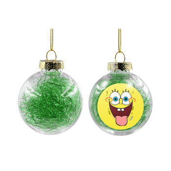 SpongeBob SquarePants smile, Χριστουγεννιάτικη μπάλα δένδρου διάφανη με πράσινο γέμισμα 8cm