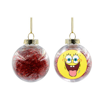 Μπομπ Σφουγγαράκης χαμόγελο, Χριστουγεννιάτικη μπάλα δένδρου διάφανη με κόκκινο γέμισμα 8cm