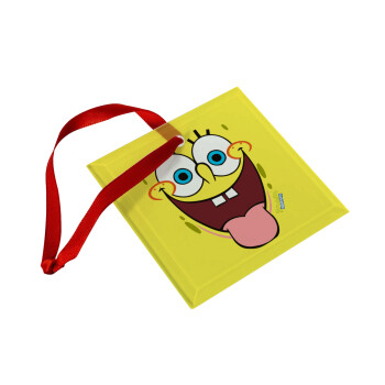 SpongeBob SquarePants smile, Χριστουγεννιάτικο στολίδι γυάλινο τετράγωνο 9x9cm