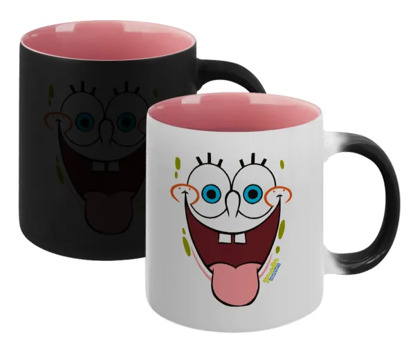 SpongeBob SquarePants smile — Magic mug with pink interior, ceramic, 330ml, changes colour with hot drinks