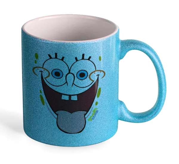 SpongeBob SquarePants smile — Light blue glitter mug that sparkles, ceramic, 330ml