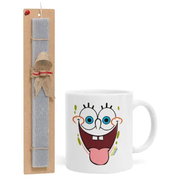 SpongeBob SquarePants smile, Easter Set, Ceramic Cup (330ml) & Easter aromatic flat candle (30cm) (GRAY)