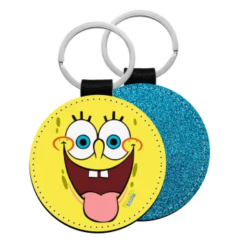 SpongeBob SquarePants smile, Μπρελόκ Δερματίνη, στρογγυλό ΜΠΛΕ (5cm)