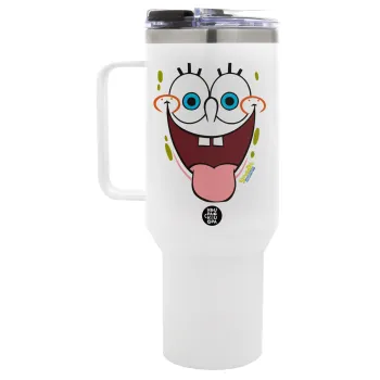 Μπομπ Σφουγγαράκης χαμόγελο, Mega Tumbler με καπάκι, διπλού τοιχώματος (θερμό) 1,2L