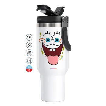 Μπομπ Σφουγγαράκης χαμόγελο, Mega Tumbler με καπάκι, διπλού τοιχώματος (θερμό) 1,2L