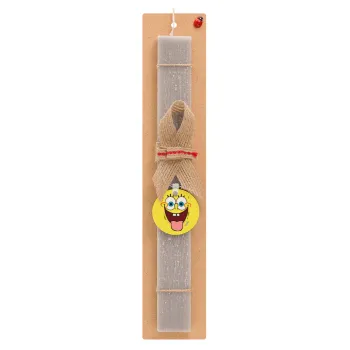 SpongeBob SquarePants smile, Easter Set, wooden keychain & scented Easter candle flat (30cm) (GRAY)