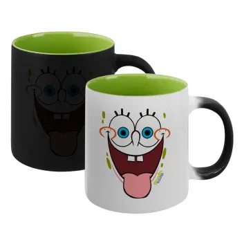 SpongeBob SquarePants smile, Κούπα Μαγική εσωτερικό πράσινο, κεραμική 330ml που αλλάζει χρώμα με το ζεστό ρόφημα