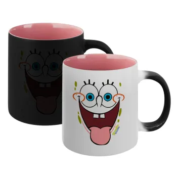 SpongeBob SquarePants smile, Κούπα Μαγική εσωτερικό ΡΟΖ, κεραμική 330ml που αλλάζει χρώμα με το ζεστό ρόφημα