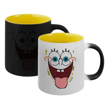 SpongeBob SquarePants smile, Κούπα Μαγική εσωτερικό κίτρινη, κεραμική 330ml που αλλάζει χρώμα με το ζεστό ρόφημα