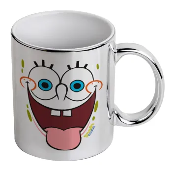 SpongeBob SquarePants smile, Mug ceramic, silver mirror, 330ml